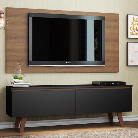 Rack Madesa Le Mans e Painel para Tv até 55 Polegadas 2 Portas - Rustic/preto