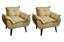 Ver imagem 1 de Kit 02 Poltrona/cadeira Decorativa Glamour Palha Linho com Pés Quadrado Palha Linho