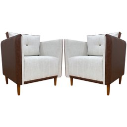 Kit 2 Poltronas Decorativas para Sala e Recepção Aviv Corino e Linho Premium Cores - 1