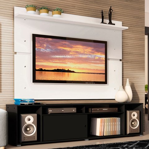Rack Madesa Cancun e Painel para TV até 65 Polegadas Preto/Branco 8N09 Cor:Preto/Branco