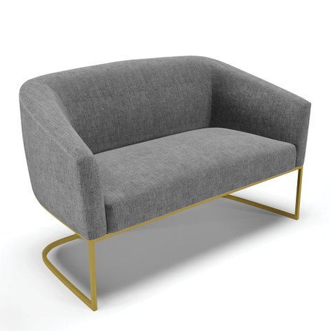 Sofá Namoradeira 2 Lugares Base Industrial Dourado Stella Linho Grafite A26 D03 - D’Rossi