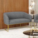 Ver imagem 2 de Sofá Namoradeira 2 Lugares Base Industrial Dourado Stella Linho Grafite A26 D03 - D’Rossi