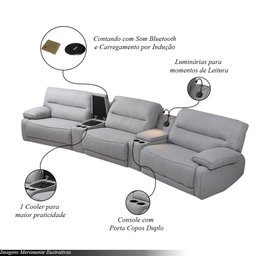 Sofá Swift C-porta Copos Baú Cooler Reclinável Retrátil Linho Cinza Claro G81 Gran Belo - 5