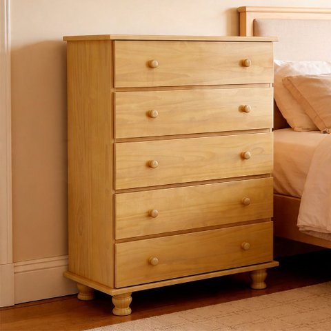 Cômoda para Quarto Madeira Maciça 5 Gavetas Topázio B07 Mel - Lyam Decor