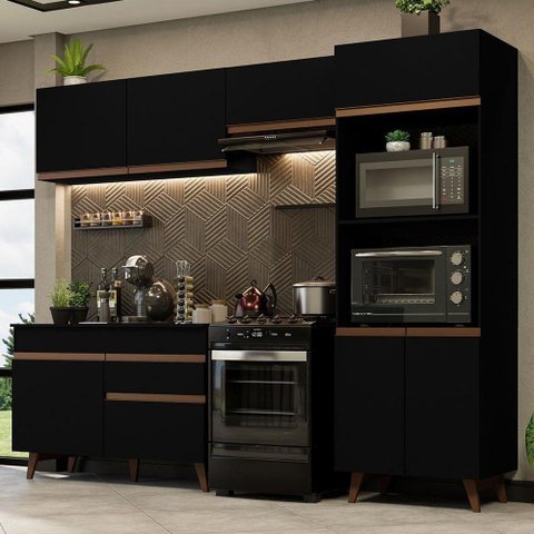 Armário De Cozinha Completa 260cm Preto Reims 09 Preto