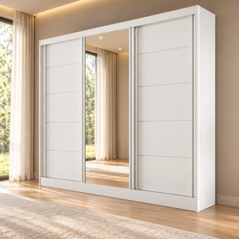 Guarda-Roupa Casal 100% MDF 3 Portas 4 Gavetas Capri Plus Branco Bianchi