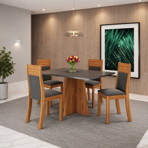 Conjunto Sala de Jantar 4 Lugares Retangular Tampo de MDP Vivere