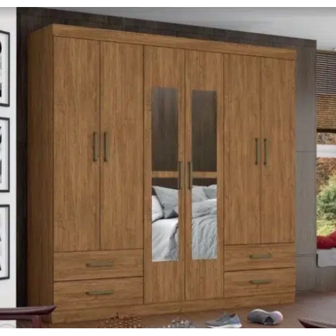 Guarda Roupa Casal com Espelho 6 Portas 4 Gavetas 177cm Hercúles Cinamomo - Carioca Móveis