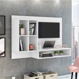 Escrivaninha Suspensa com Painel para Tv Até 37 Polegadas Mimo 136cm Espresso Móveis Branca - 1