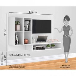 Escrivaninha Suspensa com Painel para Tv Até 37 Polegadas Mimo 136cm Espresso Móveis Branca - 5