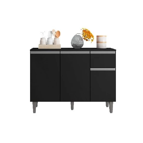 Balcão Organizador Vanessa com Tampo 105cm Preto - Ajl Moveis