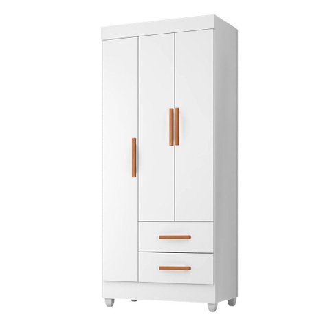Guarda Roupa Roupeiro Solteiro 3 Portas 2 Gavetas Lite Branco Móveis Leão