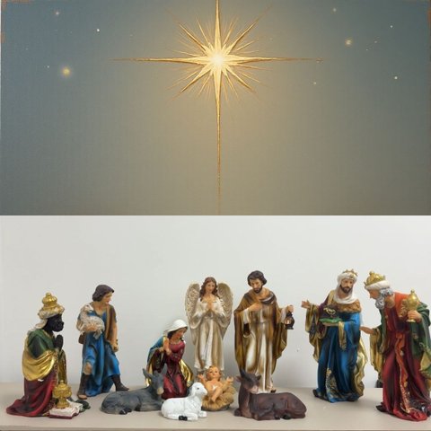 Presépio de Natal Lindo Cores Vivas Completo 11 Peças 30 cm Resina Premium