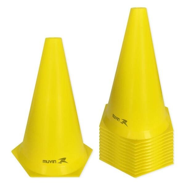 Cone de Marcação de Plástico Flexível - 24cm - Kit com 12 - Amarelo - Muvin - 1