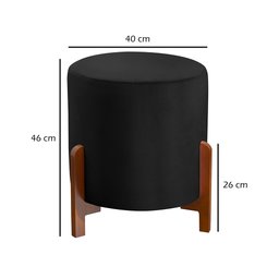 Kit 2 Puff Catânia em Linho Preto Base em Madeira - 3 Kit 2 Puff Catânia em Linho Preto Base em Madeira - 3