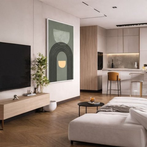 Quadro Canvas Arco Linear Minimalista 70x50cm Mold Preta