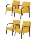 Ver imagem 1 de Kit 4 Poltronas 1 Lugar Jade Braço Madeira Amarelo