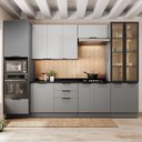 Ver imagem 1 de Cozinha 6 Peças com Paneleiro para Forno e Micro-Ondas com Vidro Fumê e Iluminação Lumina Cinza