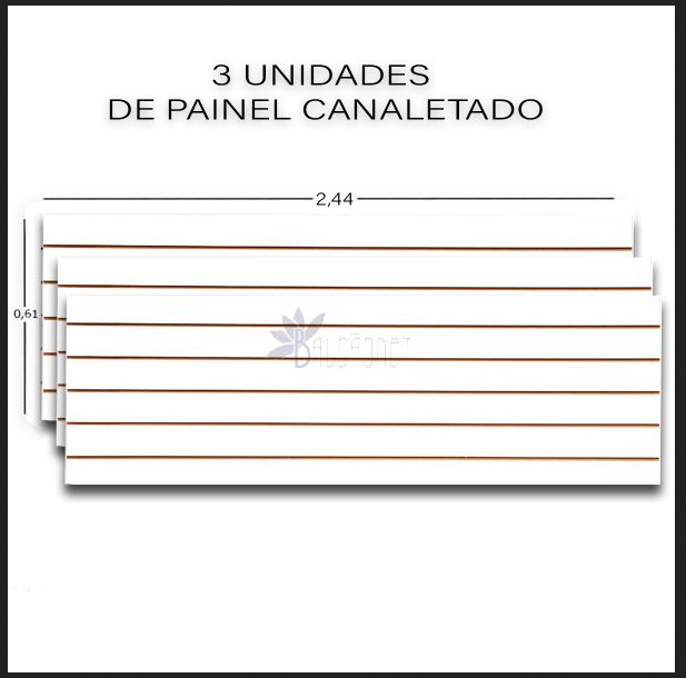 3 Painel Canaletado Mdf 2,44mt X 61cm Branco + 100 Ganchos 10cm - 2