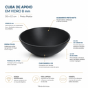 Ver imagem 2 de Cuba para Banheiros e Lavabos em Vidro 8 mm Redonda 35 cm:Preto Fosco