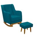 Ver imagem 1 de Cadeira de Amamentação Poltrona Balanço Áquila C/puff Veludo Azul