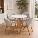 Ver imagem 1 de Conjunto Leda Mesa Redonda 90cm MDF + 4 Cadeiras Estofadas em Linho Cinza-Claro