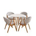 Ver imagem 2 de Conjunto Leda Mesa Redonda 90cm MDF + 4 Cadeiras Estofadas em Linho Cinza-Claro
