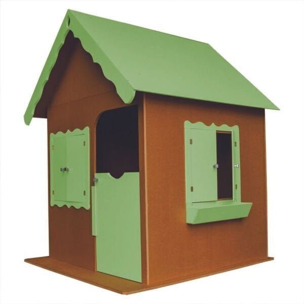 Casinha Infantil Compacta 1.00m Em Mdf Verniz/Verde Brinquedo Criança Feliz