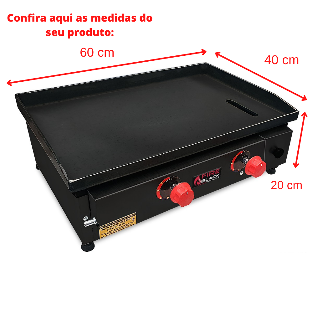 Chapa de Lanche Industrial Black Fire à Gás 60x40cm 5mm- Metalfour - 3