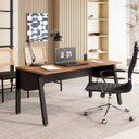 Ver imagem 1 de Mesa Escrivaninha Escritório com 150cm Industrial Tampo Chanfrado e Pés Metálicos F5 Office Nogal e Preto Marrom