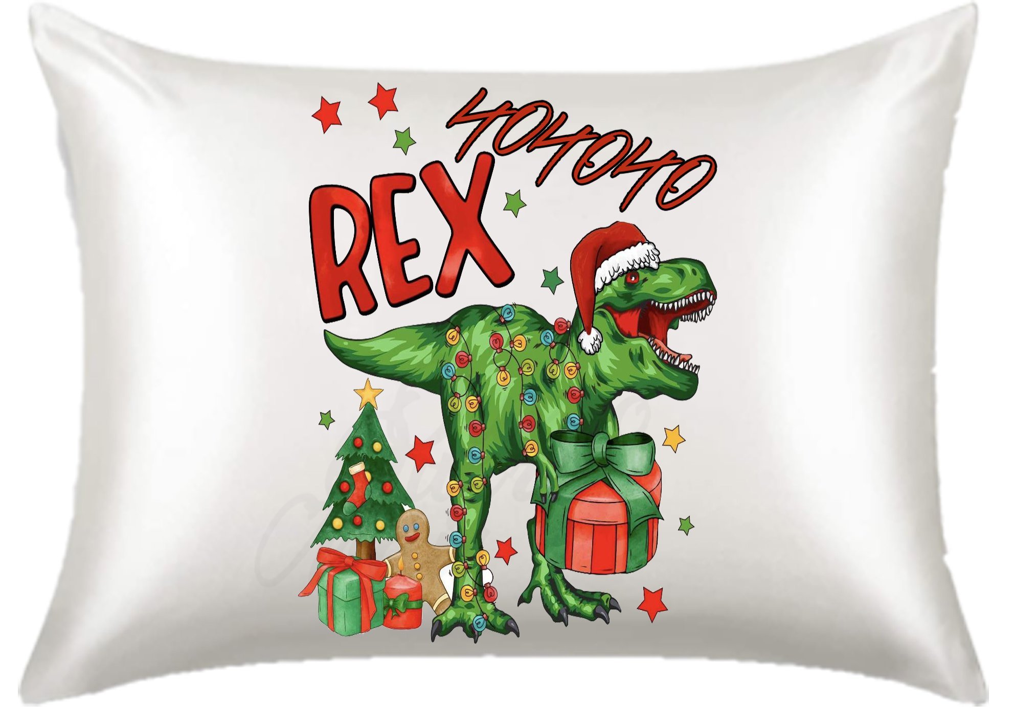 Fronha de Cetim Personalizada Natal Dinossauro Rex Presente