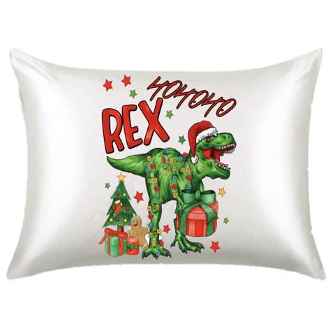 Fronha de Cetim Personalizada Natal Dinossauro Rex Presente