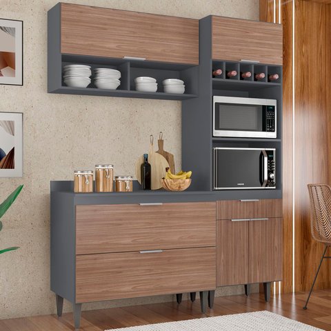 Armário de Cozinha com Tampo Cp02 160cm Pérola Grafite/freijó Z34 - Mpozenato