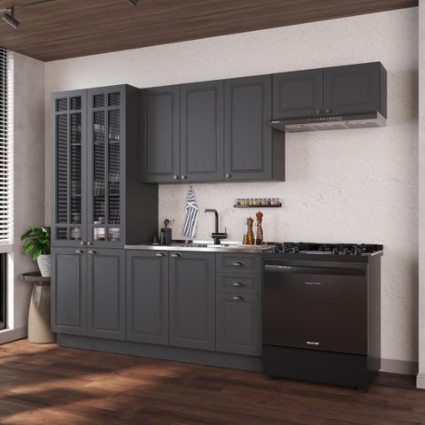 Armário de Cozinha Modulada Compacta Fidelitá Nara 100% MDF 4 Peças 280cm 12 Portas 2 Gavetas sem