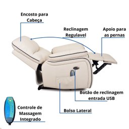 Poltrona do Papai Reclinável Elétrica e Massagem Corino Premium - Xr6097 - Off White - 4