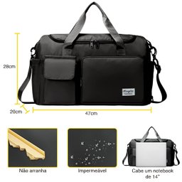 Bolsa Mala com Porta Tênis Lorben Impermeável Unissex Alça Regulável Academia Viagem - 2