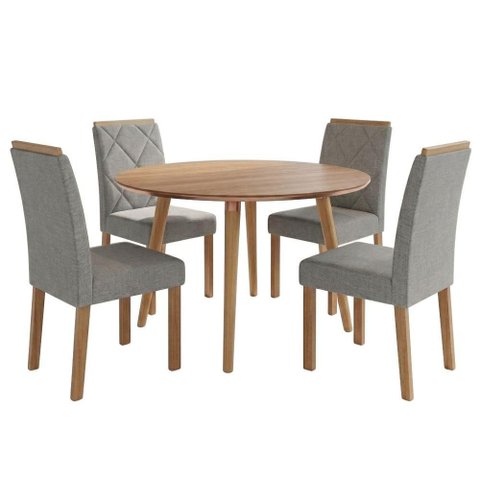 Mesa de Jantar Redonda Dani Mdf com 4 Cadeiras Estofadas Linho Cinamomo Grafite Molci