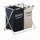 Ver imagem 1 de Cesto de Roupa Suja Duplo Roupeiro 2 Divisoes Cromado Organizador Lavanderia Quarto Banheiro