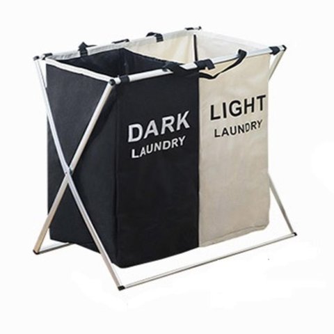 Cesto de Roupa Suja Duplo Roupeiro 2 Divisoes Cromado Organizador Lavanderia Quarto Banheiro