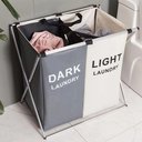 Ver imagem 3 de Cesto de Roupa Suja Duplo Roupeiro 2 Divisoes Cromado Organizador Lavanderia Quarto Banheiro