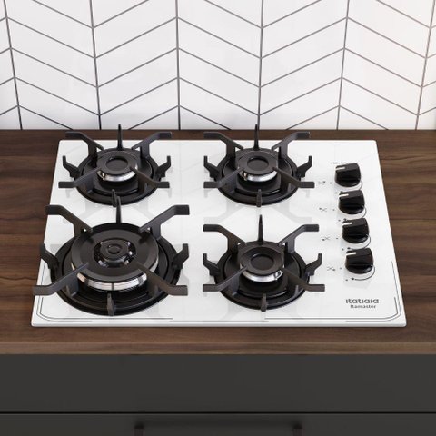 Cooktop Tripla Chama Itatiaia Itamaster 4 Bocas Vidro Temperado Branco Bivolt