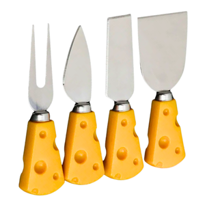 Conjunto Jogo de Facas para Cortar Queijos Frios Petiscos e Aperitivos Kit 4 Peças Aço Inox Gourmet