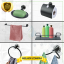Ver imagem 4 de Kit Acessório para Banheiro Aço Inox 6 Peças com Porta Shampoo Vidro Retangular Preto Fosco Cód. 181