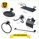 Ver imagem 3 de Kit Acessório para Banheiro Aço Inox 6 Peças com Porta Shampoo Vidro Retangular Preto Fosco Cód. 181