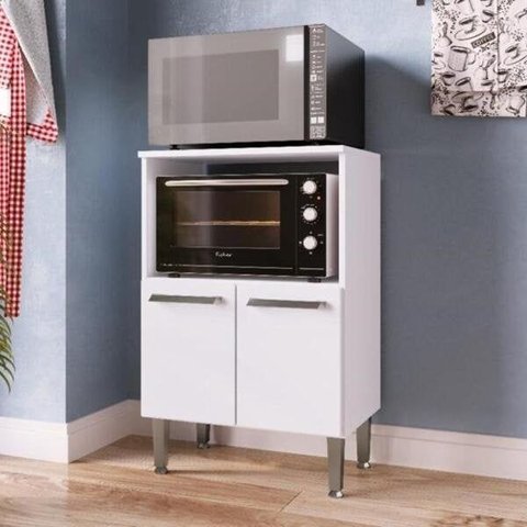 Armário de Cozinha Balcão e Paneleiro para Microondas e Forno 2 Portas Branco