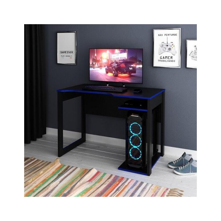 Mesa para Computador Gamer 1,05m Espaço para Gabinete Me4161 Tecno Mobili - Preto/azul