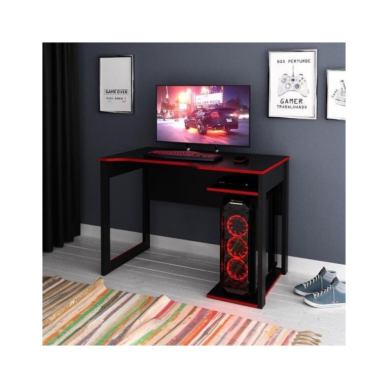 Mesa para Computador Gamer 1,05m Espaço para Gabinete Me4161 Tecno Mobili - Preto/vermelho