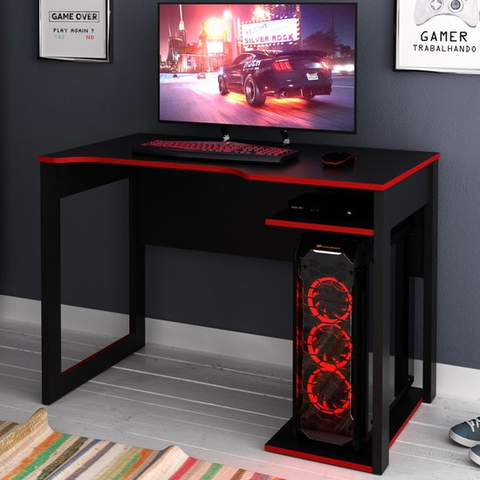 Mesa para Computador Gamer 1,05m Espaço para Gabinete ME4161 Tecno Mobili - Preto/Vermelho