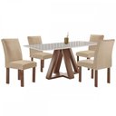 Ver imagem 2 de Mesa de Jantar 4 Lugares Kyra/Canela com Vidro Chocolate/Off White/Suede Cru - Cel Móveis