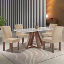 Ver imagem 1 de Mesa de Jantar 4 Lugares Kyra/Canela com Vidro Chocolate/Off White/Suede Cru - Cel Móveis